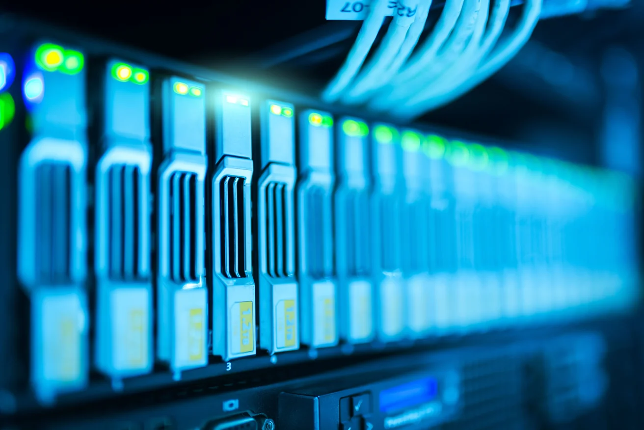 Network ports and data cables in an enterprise server